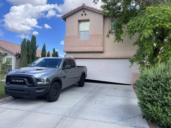 Modern garage door on a desert home in Las Vegas