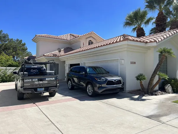 Residential garage door exterior in daylight