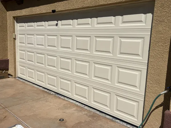 Newly installed garage door, daytime
